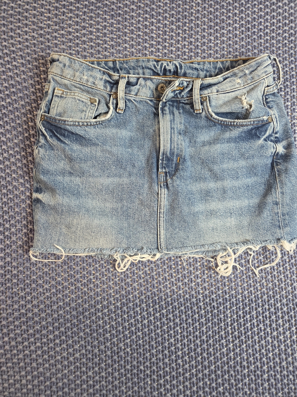Frayed Distressed Denim Mini Skirt - Light Blue